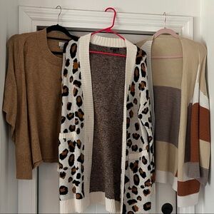 set of 3 Leopard Print and Color Block Cardigans